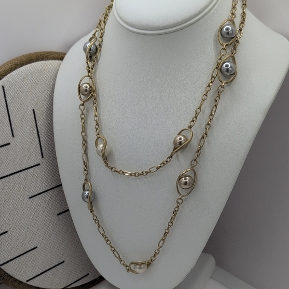 Lia Sophia Gold and Silver Long Necklace with Pearlescent Charms - Picture 4 of 6